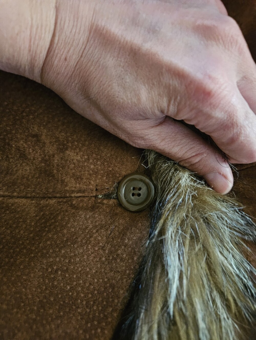 Large Brown Wilsons Leather Faux Fur Trimmed Suede Coat - Picture 3 of 7